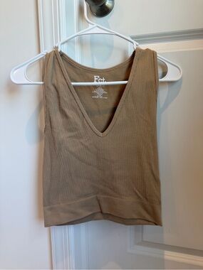 Ribbed V-Neck Tank Top in Taupe
